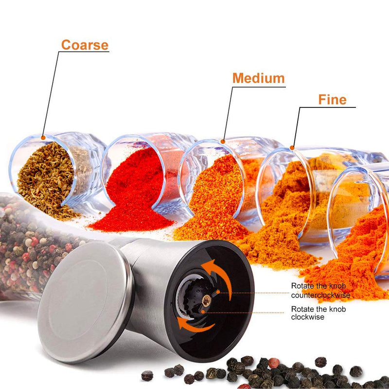[Australia - AusPower] - Salt and Pepper Shakers Grinders Refillable Stainless Steel,Adjustable Coarseness Mills Glass Material to Refill Sea Salt,Small Peppercorn,Black Pepper,Fits in Home,Kitchen(single package) color AA 
