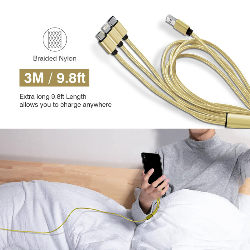 [Australia - AusPower] - Multi Charging Cable, 10ft 2Pack Multi Charger Cable Nylon Braided Multiple USB Cable Universal 3 in 1 Charging Cord Adapter with Type-C, Micro USB Port Connectors for Cell Phones and More 