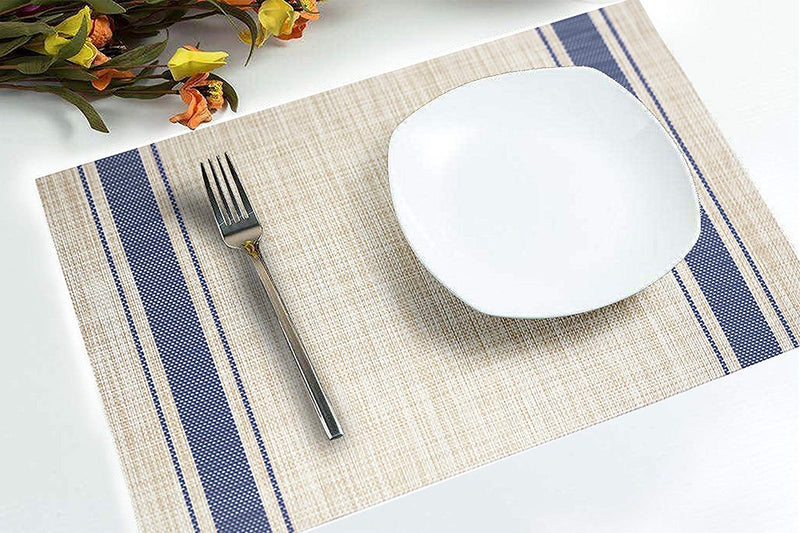 [Australia - AusPower] - DACHUI Placemats, Heat-Resistant Placemats Stain Resistant Anti-Skid Washable PVC Table Mats Woven Vinyl Placemats, Set of 6 (Blue) Blue 6PCS 