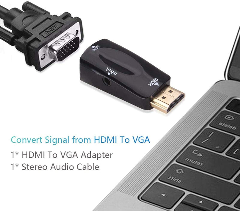 [Australia - AusPower] - HDMI to VGA Adapter Converter with 3.5mm Audio Jack Cable,4K HDMI to VGA Converter Male to Female Gold-Plated Connector for Laptop,PC, Desktop,Monitor, Projector,HDTV,DVD HDTOVGA3.5 