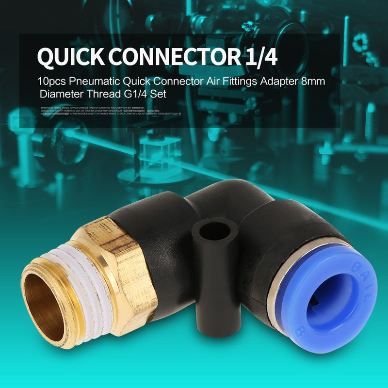 [Australia - AusPower] - 10pcs Pneumatic Elbow Quick Connector Air Fittings Adapter Push to Connect Tube Fitting 8mm Diameter Thread G1/4 Set 