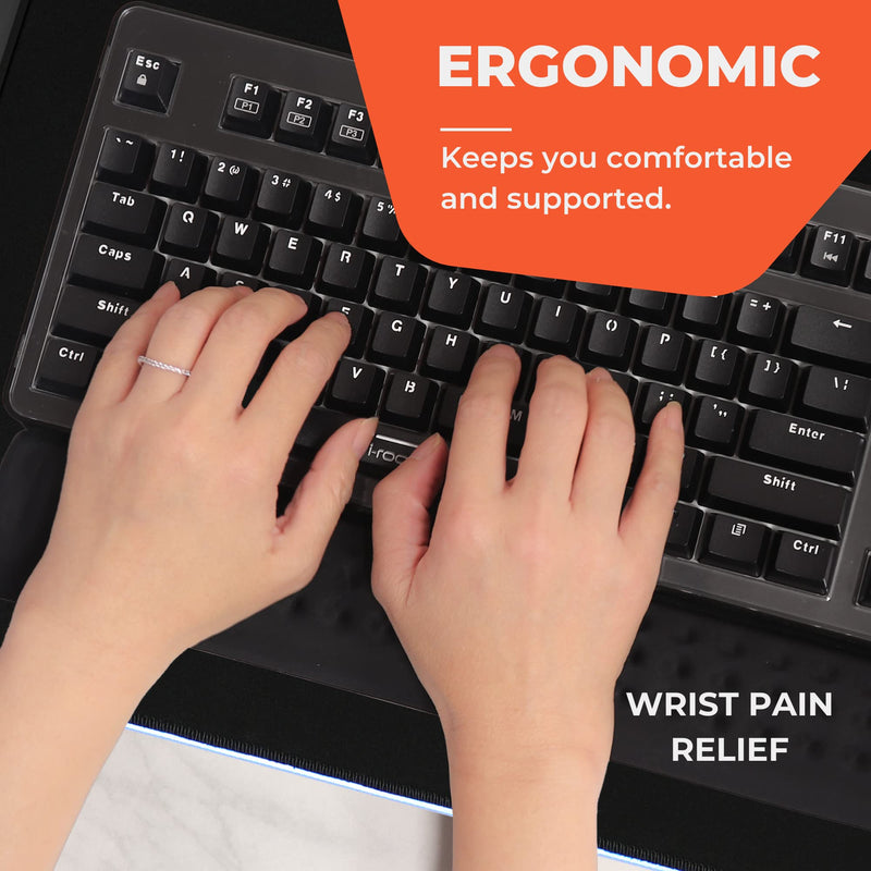 [Australia - AusPower] - i-Rocks IRC41 Ergonomic Keyboard Memory Foam Wrist Rest Pad with Anti-Slip Base; Provides Cushioned Support and Pain Relief for Office, Gaming, Computer, Laptop, and Typing. (Black) Black Keyboard Pad 