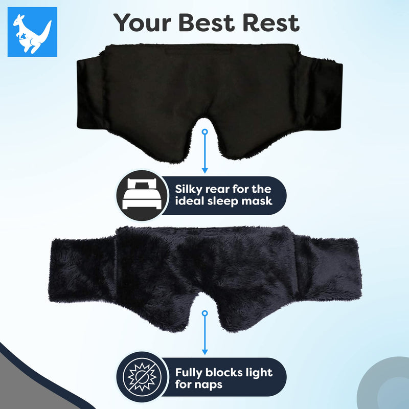 [Australia - AusPower] - Huggaroo Gem | Super Plush Heated Eye Mask and Sleep Mask with Gel Ice Pack - Soft, Washable Cover - Black Black (Unscented) 