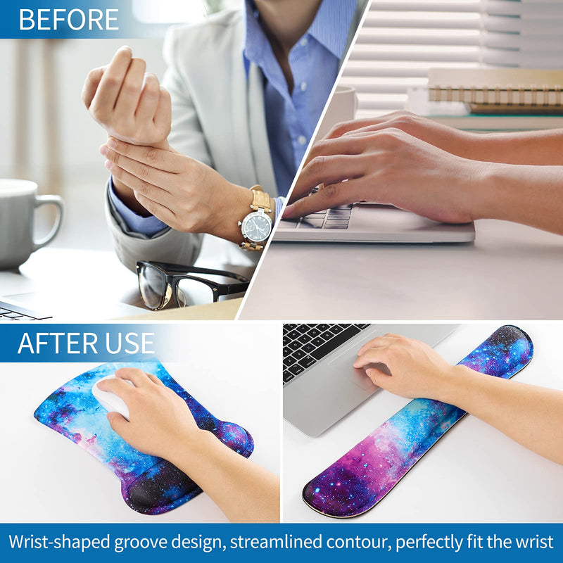 [Australia - AusPower] - RICHEN Keyboard Wrist Rest Pad and Mouse Wrist Rest Support Mouse Pad Set,Durable & Comfortable & Lightweight for Easy Typing & Pain Relief-Ergonomic Support (Galaxy) Galaxy 