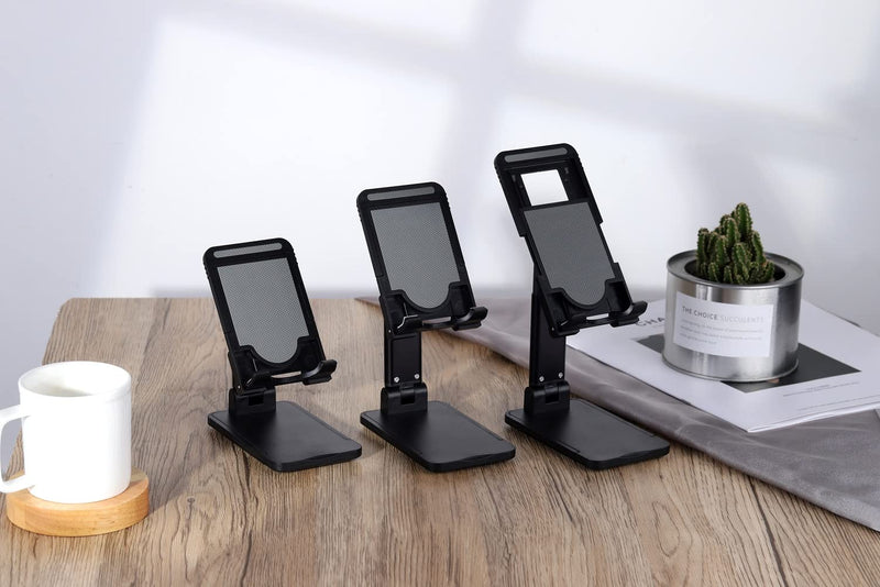 [Australia - AusPower] - Adjustable Cell Phone Stand, Angle Height Adjustable, Foldable Desk Cell Phone Stand Holder, Phone Dock Cradle Compatible with All Mobile Phones, iPhone, Switch, iPad, Tablet (Black) Black 