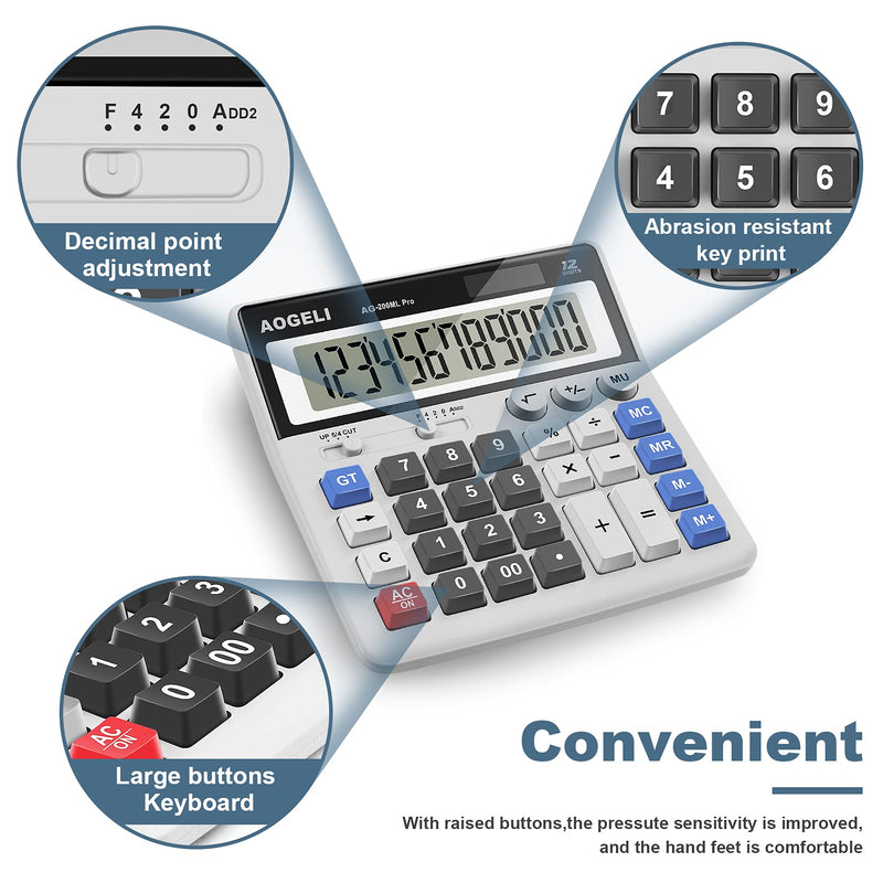 [Australia - AusPower] - Desk Calculator,Two Way Power Battery and Solar Calculators Desktop,Big Buttons Easy to Press Used as Office Calculators for Desk,12 Digit Calculators Large Display,Handheld for Daily and Basic Office white 