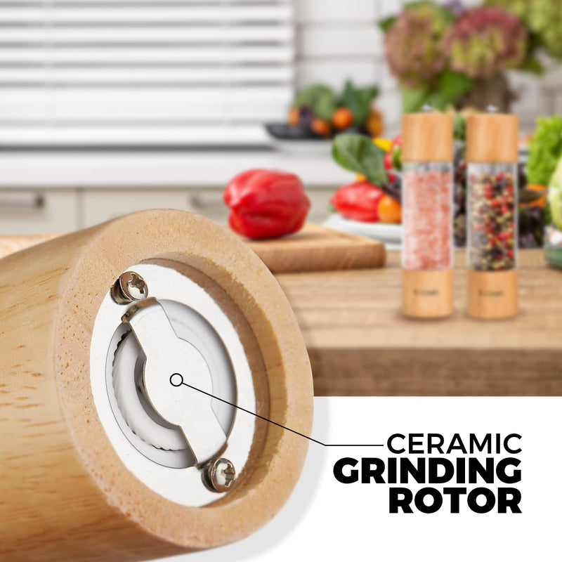 [Australia - AusPower] - Kichén Wooden Salt and Pepper Grinder Set, Manual Salt Grinder, Pepper Mill Grinder, Refillable Salt and Pepper Mill, New Capacity Salt and Pepper Set 