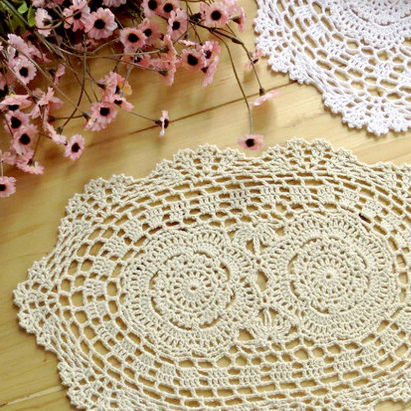 [Australia - AusPower] - kilofly Crochet Cotton Lace Placemats Doilies 4pc, Oval, Beige, 10 x 14 inch 