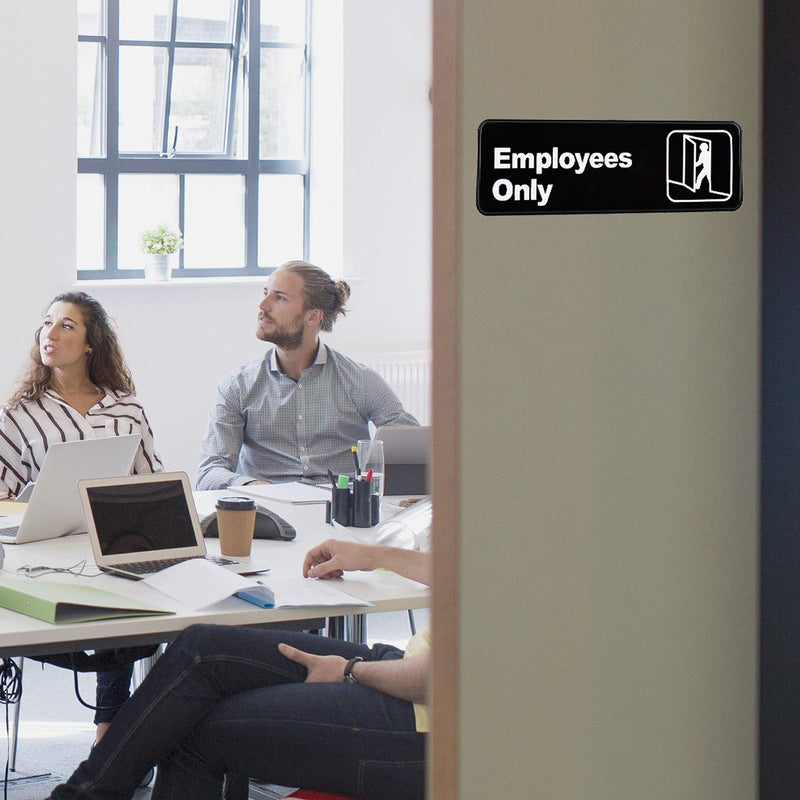 [Australia - AusPower] - Excello Global Products Employees Only Sign: Easy to Mount Informative Plastic Sign with Symbols 9"x3", Pack of 3 (Black) Black 