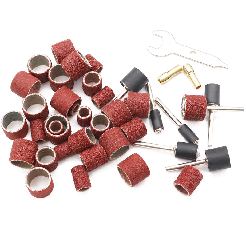 [Australia - AusPower] - Sunxeke 531Pcs Rotary Tool Sanding Drum Bits Kit for Dremel,80/120/240/320/400/600 Grit Each of 28 Pcs, Drum Mandrels 24Pcs-3 diameters (1/2", 3/8", 1/4"),Self-Tightening Drill Chuck 2Pcs,Wrench 1Pcs 