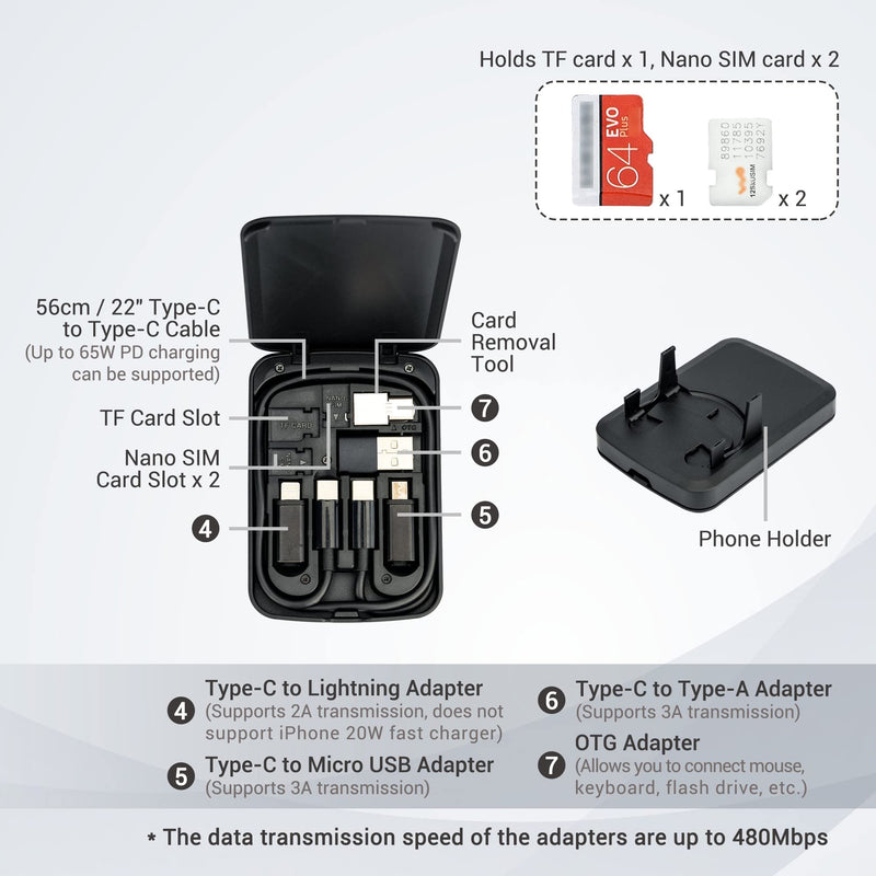 [Australia - AusPower] - Water-Resistant Memory Card Case + Multi-Functional Cable Card: Camera Memory Card Holder with Multi-Functional Compact Cable Card 