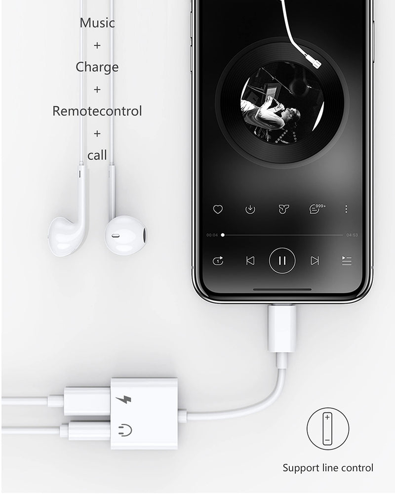 [Australia - AusPower] - [2 in 1] Headphone Adapter for iPhone，Apple MFi Certified Lightning to 3.5mm Jack Dongle Aux Audio Charger Splitter Compatible with iPhone 13/12/XS/X 8 7 Audio Earphone Adaptor Support All iOS System 2 in 1 