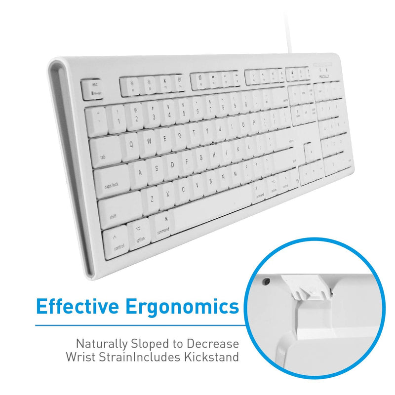 [Australia - AusPower] - Macally Full-Size USB Wired Keyboard for Mac Mini/Pro, iMac Desktop Computer, MacBook Pro/Air Desktop w/ 16 Compatible Apple Shortcuts, Extended with Number Keypad, Rubber Domed Keycaps - Spill Proof white 