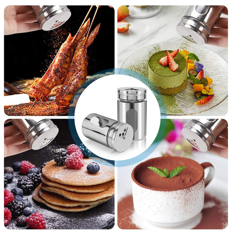 [Australia - AusPower] - Accmor 2pcs Salt and Pepper Shakers,Stainless Steel Shaker for Salt Powder Sugar Cinnamon Pepper, Spice Dispenser with Adjustable Pour Holes,Silver Silver 