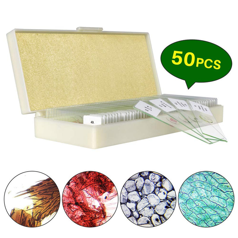 [Australia - AusPower] - Microscope Slides Prepared Lab Specimens Set-50 PCS Collection, Biology Sample with Insects Plants Animals for Students Kids Home School Science Learning 