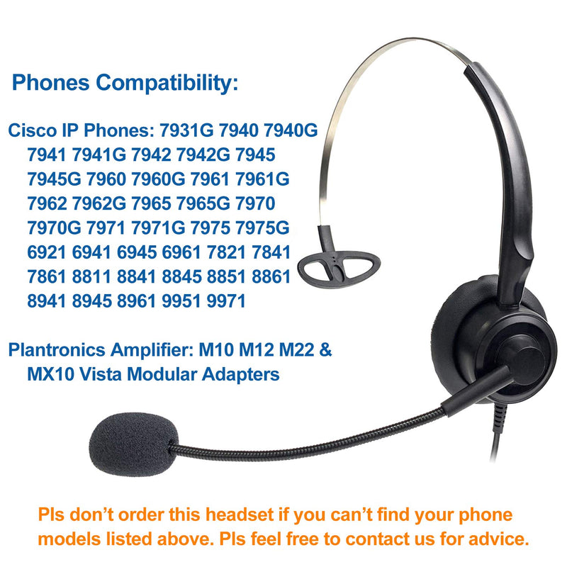 [Australia - AusPower] - Audicom H200CSB Mono Call Center Headset Headphone with Mic for Cisco Unified Telephone IP Phones 7931G 7940 7941 7942 7945 7960 7961 7962 7965 7970 and M10 MX10 Vista Modular Adapters 