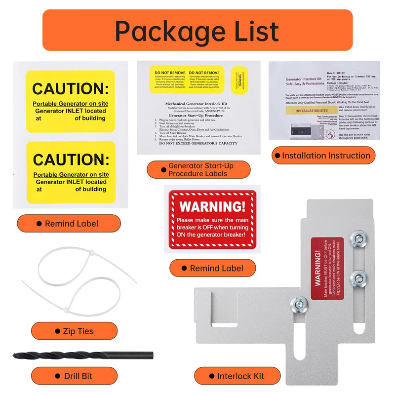 [Australia - AusPower] - Generator Interlock Kit Fit for Siemens or Murray 150 or 200 amp Panels, 7/8-1 1/4 Inch Spacing Between Main Breaker and Branch Breaker, Professional Generator Interlock Kit 