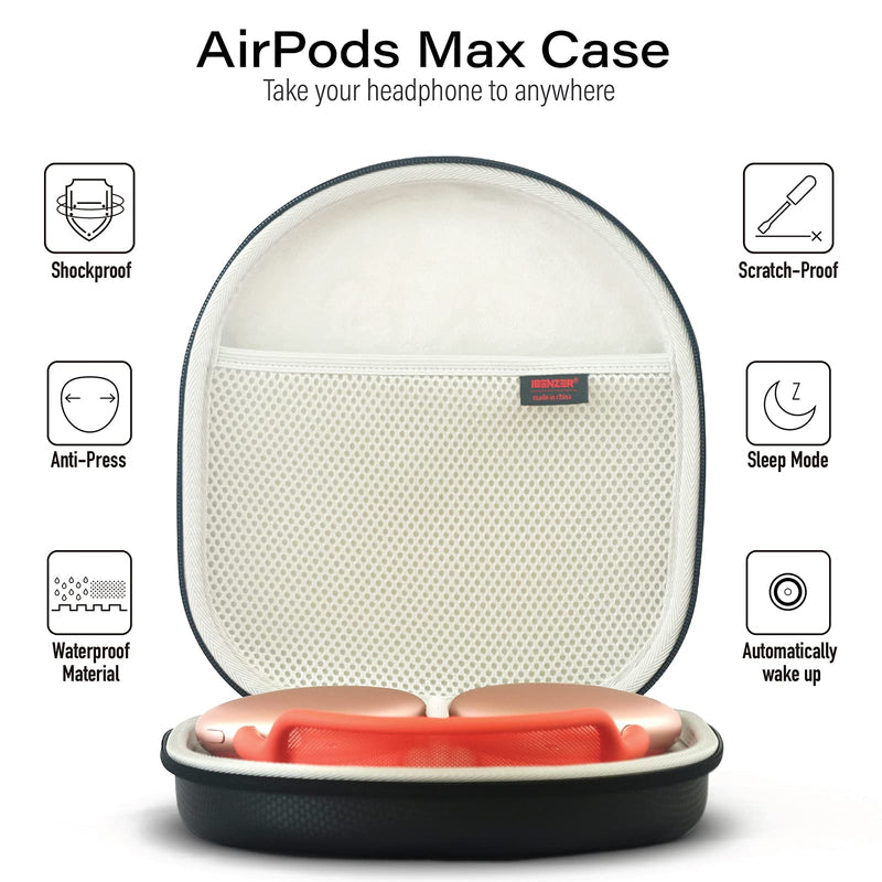 [Australia - AusPower] - iBenzer Case for AirPods Max Headphone Travel Carrying Case with Mesh Pocket Storage Bag Waterproof Accessories Protective Hard Shell Headset Cover, Black AP Max-BK 