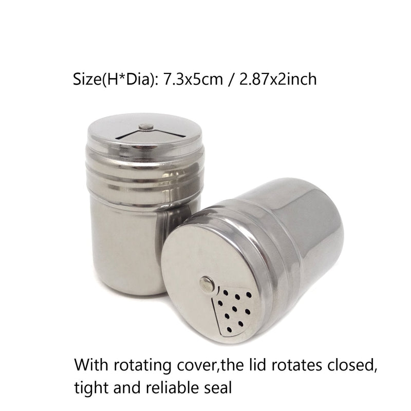[Australia - AusPower] - Honbay 2PCS Stainless Steel Dredge Salt Sugar Spice Pepper Shaker Seasoning Cans with Rotating Cover 
