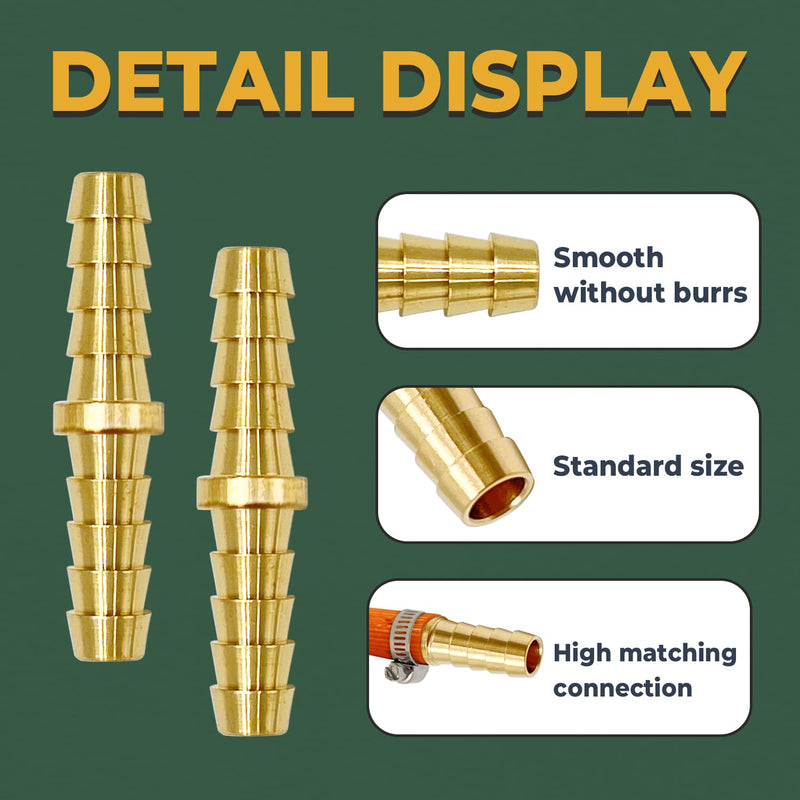 [Australia - AusPower] - LIONMAX Barb Splicer Mender, 3/8 Inch to 3/8 Inch Barb Hose ID,(4 PCS), Brass Barb Union Hose Fittings, with 8 Hose Clamps, for Air/Water/Fuel/Oil 