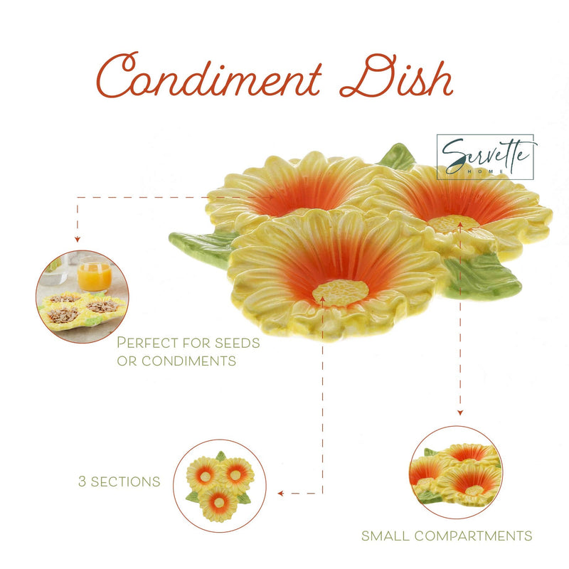 [Australia - AusPower] - Three Section Snack Dish Sunflower Condiment Dish 