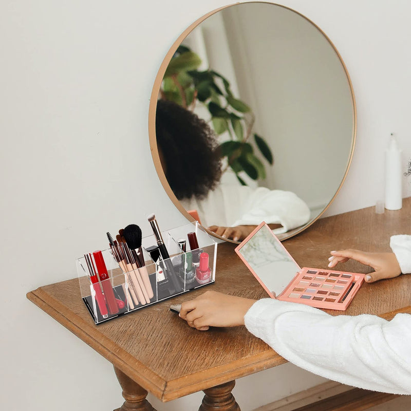 [Australia - AusPower] - Acrylic Clear Pencil Holder Pen Holder 4 Compartments,Brush Holder Countertop Desk Organizers and Storage for Pen,Pencil,Desk Accessories,Makeup Brush,Stationary and Art Supplies 