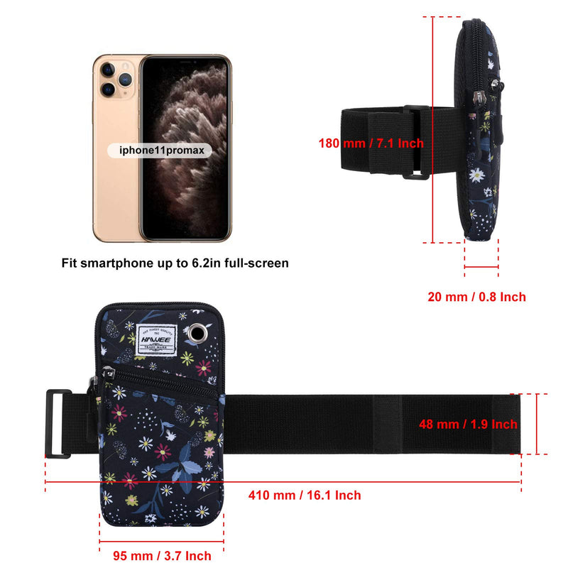 [Australia - AusPower] - HAWEE Cell Phone Arm Pack for Women Running Pouch Bag 6.28in Cellphone Armbands, Floral 