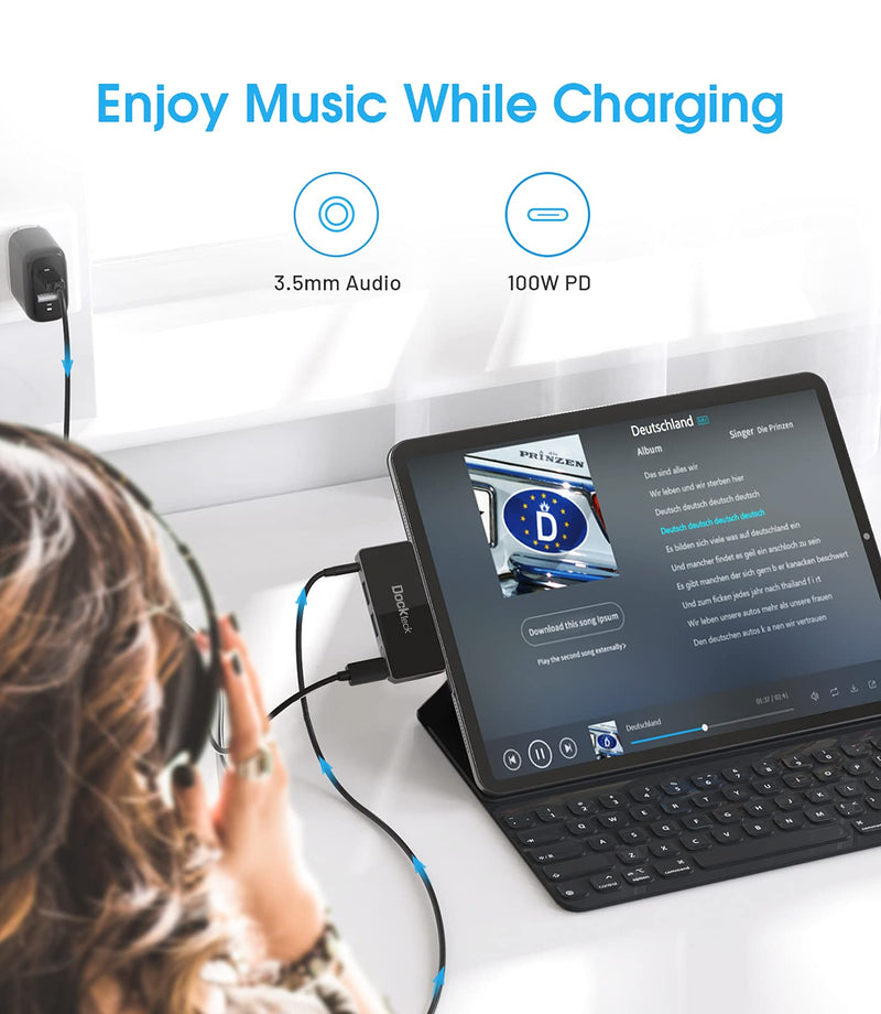 [Australia - AusPower] - USB C Hub Adapter for iPad Pro 2021 2020 2018 11 12.9 / iPad Air 4 10.9 iPad mini6 Dockteck 4 in 1 iPad Pro USB-C Hub with 100W Power Delivery, 4K@60Hz HDMI Port, USB 2.0 Port and 3.5mm Headphone Jack 