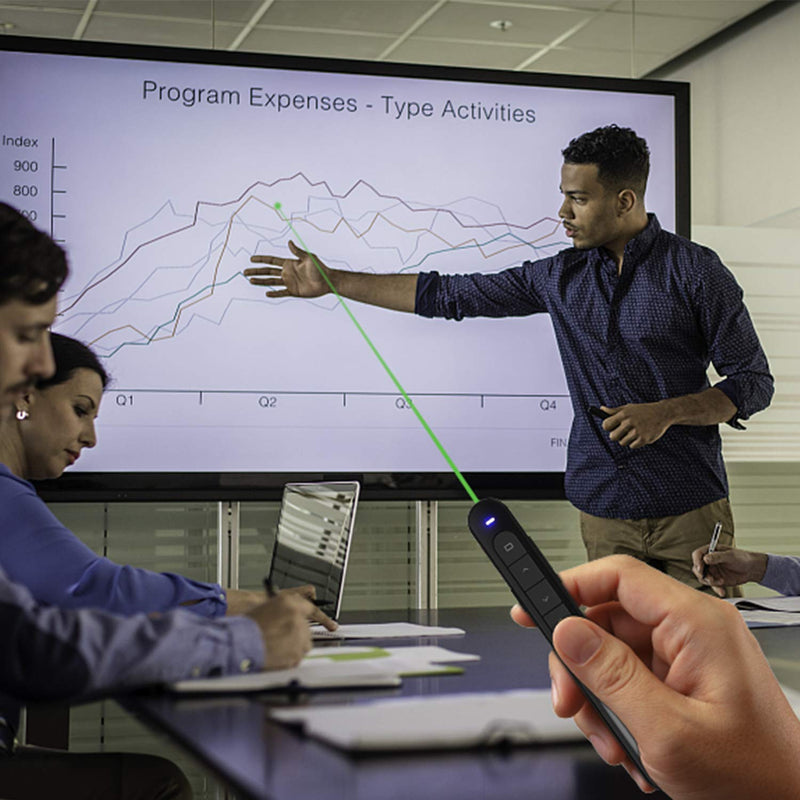 [Australia - AusPower] - AMERTEER Wireless Presenter, Green Light Rechargeable Presentation Remote Powerpoint Clicker with Laser Pointer PPT Slides Clicker Support Hyperlink RF 2.4GHz Green Laser 