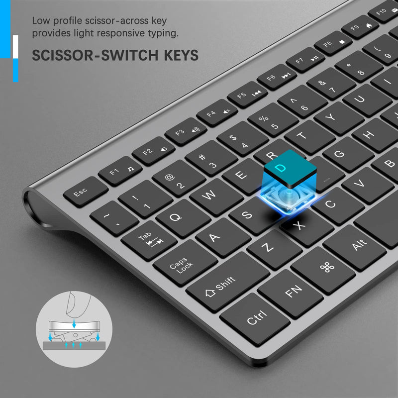 [Australia - AusPower] - Wireless Keyboard, J JOYACCESS 2.4G Slim and Compact Wireless Keyboard with Numeric Pad for Laptop, MacBook Air, Apple, Computer, PC(Black and Grey) Black 
