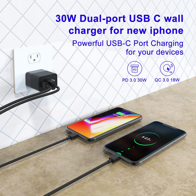 [Australia - AusPower] - USB C Charger,NITASA 30W Dual Port PD Fast Charger Adapter Block for iPhone 13 12 11 Pro Max 13 mini iPad SE,Super Fast Charger Block(25W PPS)Type C for Samsung Galaxy S21 S22 Note20 Pixel 6 Pro Black 1 Pack 