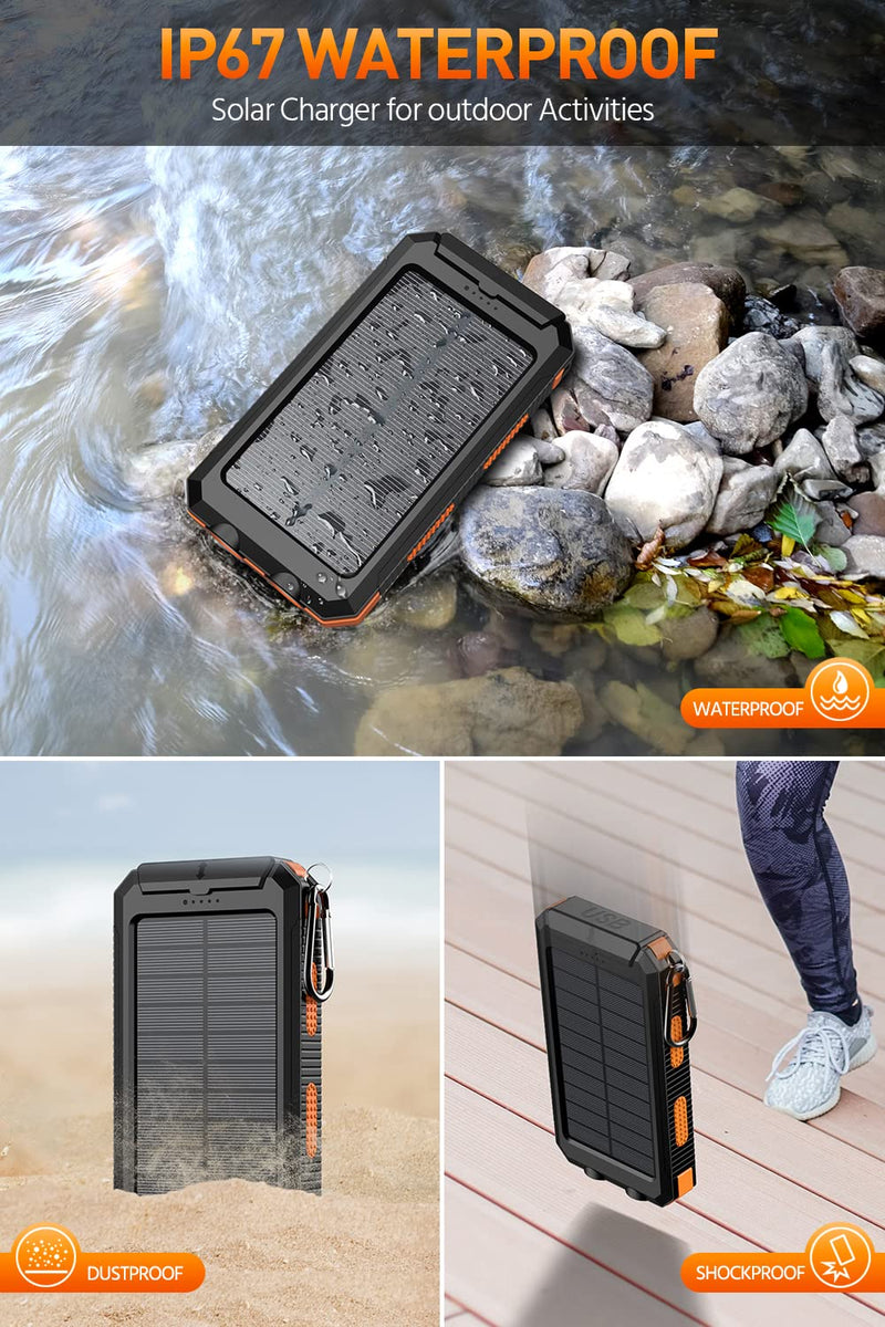 [Australia - AusPower] - Power-Bank-Portable-Charger-Solar - 36800mAh Waterproof Portable External Backup Battery Charger Built-in Dual QC 3.0 5V3.1A Fast USB and Flashlight for All Phone and Electronic Devices (Orange) Orange 