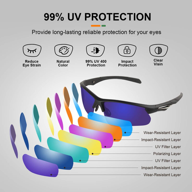 [Australia - AusPower] - Duduma Polarized Sports Sunglasses for for Men Women Fishing Cycling Running Golf Driving Glasses Tr62 Superlight Frame 674 Black Matte Frame With Blue Lens 