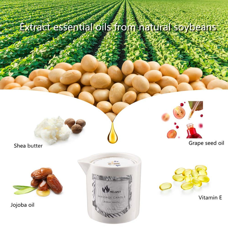 [Australia - AusPower] - MELONY Massage Oil Candle, Moisturizing, Body Oil Candle, Natural Soybeans, 8.1 oz, Amber Vanilla 