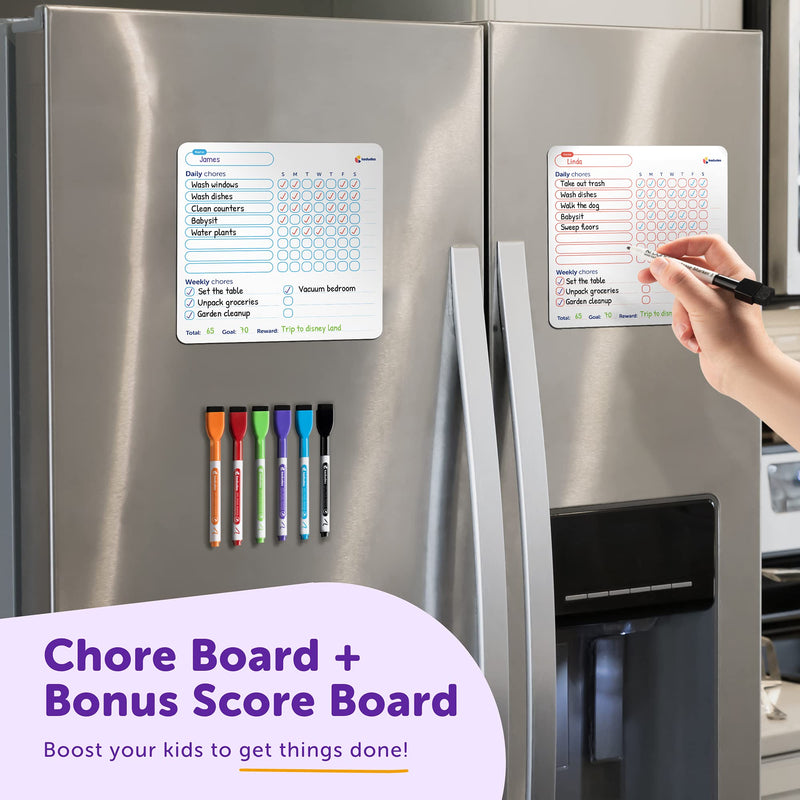 [Australia - AusPower] - Dry Erase Behavior & Chore Chart – Individual Magnetic White Board Reward & Chores Chart Set for 2 Kids + 6 Colored Markers with Eraser Caps – Family, Teacher, School & Homeschool Supplies by Kedudes 