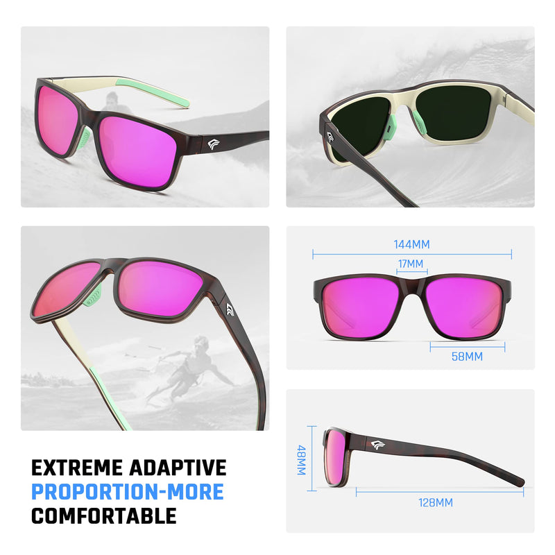 [Australia - AusPower] - TOREGE Sports Polarized Sunglasses for Men Women Glasses Cycling Running Fishing Boating Trekking Beach Glasses TR67 Brown-tortoise&light Blue&pink Purple Lens 