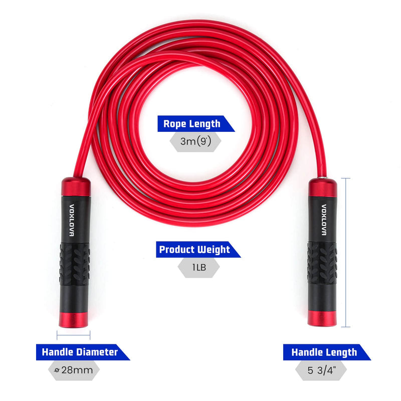 [Australia - AusPower] - Weighted Jump Rope - Heavy Jump Ropes with Adjustable Extra Thick Cable, Aluminum Silicone Grips Handles, High-Speed Ball Bearings, Premium Skipping Rope for Workouts Crossfit Home Fitness MMA & Gym Bright Red 