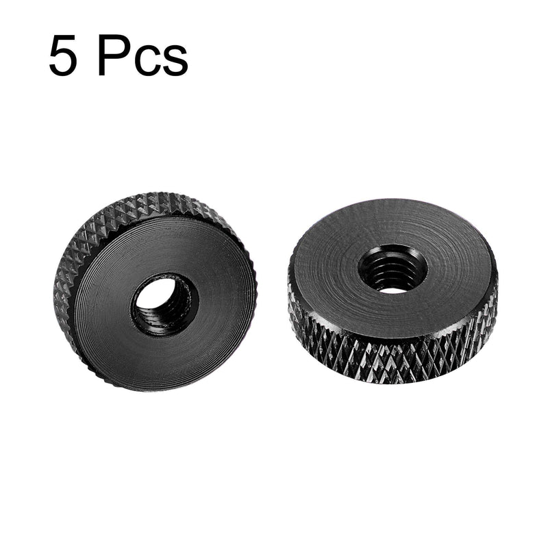 [Australia - AusPower] - uxcell Flat Knurled Nut - M5 x 16mm x 5mm Thumb Nuts Lock Adjusting Nuts Aluminum Alloy Black 5Pcs 