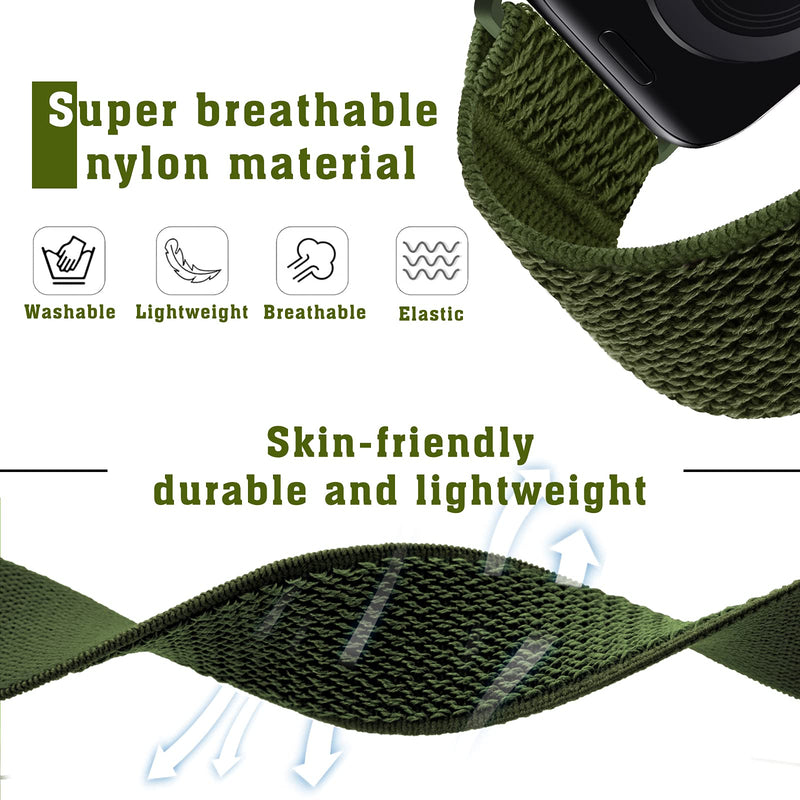 [Australia - AusPower] - Huishang Stretchy Nylon Solo Loop Watch Band Compatible with Apple Watch Band 38mm 40mm 42mm 44mm, Adjustable Wristband for Women Men, Braided Sport Elastic Bands for iWatch Series 6/5/4/3/2/1 SE Army Green 38/40 mm 