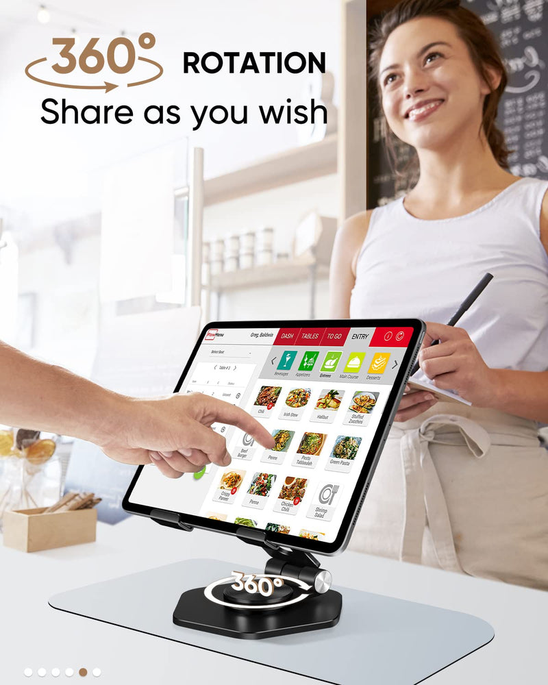 [Australia - AusPower] - SOJUNER Swivel Tablet Stand, Tablet Holder for iPad with 360 Rotating Base, Aluminum Foldable Desktop Stand Holder Compatible with All Tablet Such as iPad Pro 12.9,11,10.5,9.7, Black Black rotating type 