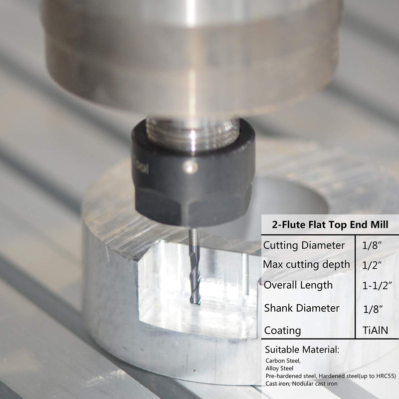 [Australia - AusPower] - SpeTool 5Pcs 2-Flute Square Nose Carbide End Mill 1/8 Inch Router Bit with 1/8 inch Shank CNC Machine Tools, TiAlN Coated D1/8" 