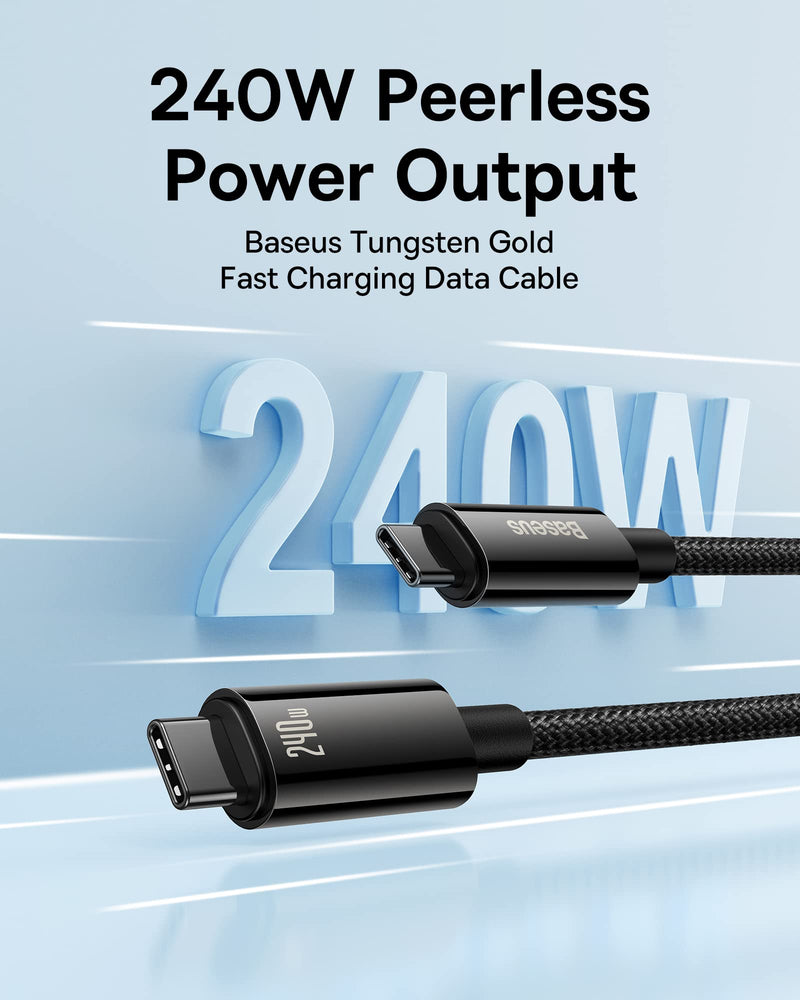 [Australia - AusPower] - Baseus USB C Cable, 240W PD 3.1 5A QC 4.0 Fast Charging USB C to USB C Cable, Zine Alloy Nylon Braided Type C to Type C Data Cable for Samsung S21 S20+S10 Note 10 iPad Pro MacBook Pro Pixel (6.6ft) 6.6ft Bright Black 