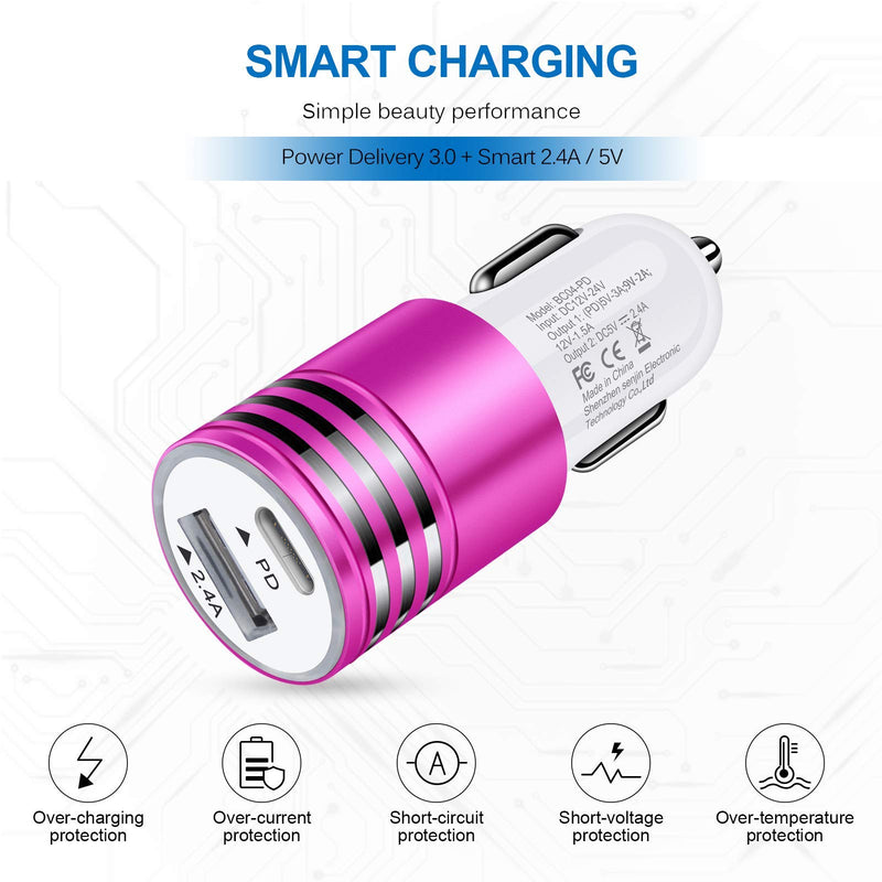 [Australia - AusPower] - 30W Fast Charging USB C Car Charger Adapter for Samsung Galaxy S22 S21 S20 FE Note 20 Ultra A13 A02S A12 A32 A42 A52 A51 A21 A71 A11 S10 S9,Google Pixel 6 Pro 5a 5 4a 4 3 2 XL, 6FT Type C to C Cable Rose 