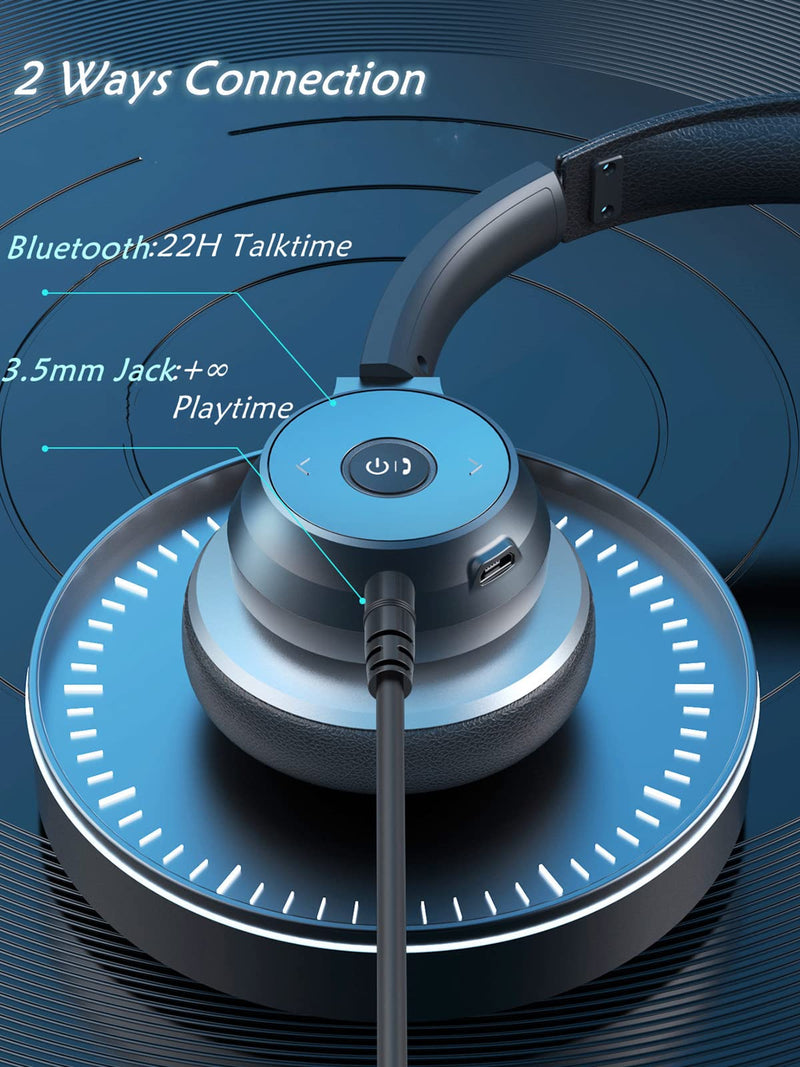 [Australia - AusPower] - Wireless Bluetooth Headphones, Dual Noise Cancelling Microphone & cVc8.0 Technology,22Hrs Talktime with mic, 3.5mm&Wireless Connection, Multi Connect, Hands-Free Telephone Headset for Teams Zoom Skype Basic 
