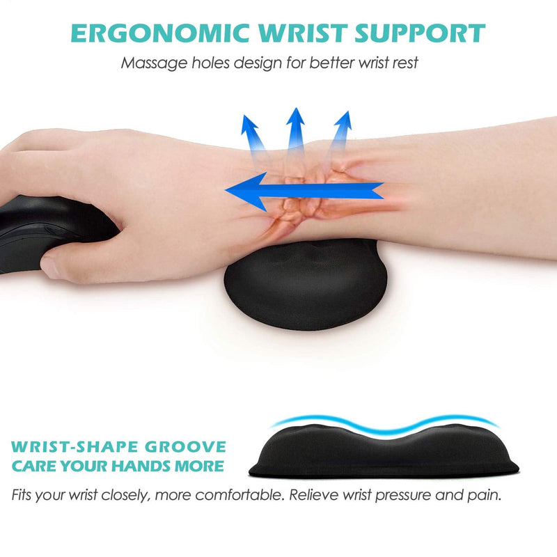 [Australia - AusPower] - Vankey Soft Memory Foam Mouse Wrist Rest Support, Cool Ergonomic Hand Rest Support for Computer, Laptop, Office, PC Gaming - Massage Holes Design - Easy Typing Wrist Pain Relief and Repair Black 