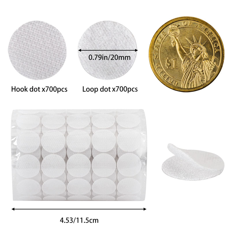 [Australia - AusPower] - WXBOOM 1400pcs (700 Pairs) Self Adhesive Dots 0.79" Sticky Hook Nylon Coins 20mm Loop Strips with Waterproof Glue Tapes for School Classroom Home 