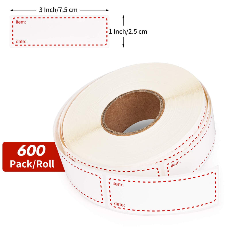 [Australia - AusPower] - Binswloo 600pcs Removable Freezer Labels Roll, 1 x 3 Inch Blank Food Label Stickers for Containers, Waterproof Freezer Paper Tape to Write On, Easy Clean Leaves No Residue 