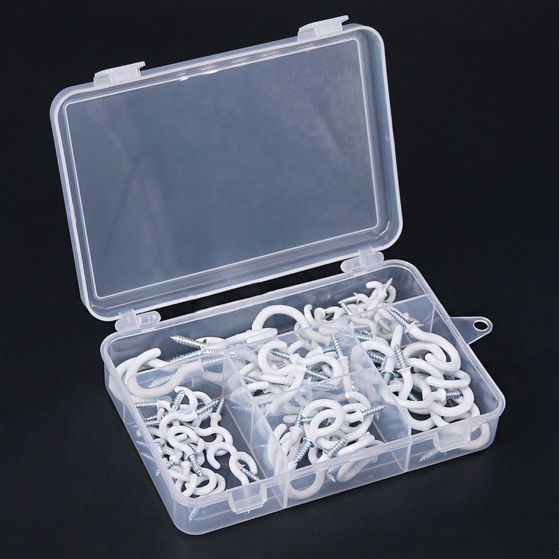 [Australia - AusPower] - Glarks 100-Pieces 6 Sizes White Vinyl Coated Cup Hooks Screw-in Ceiling Hooks Screw Hooks Mug Hooks Hangers Assortment Kit for Home and Office Use 