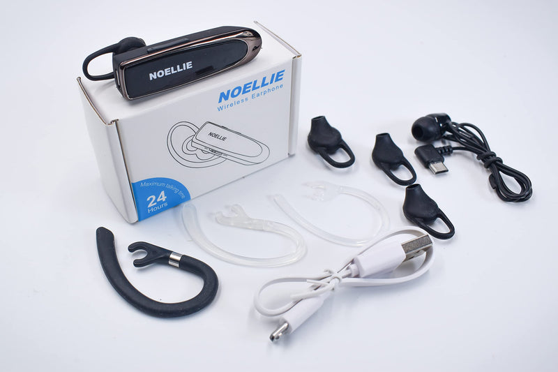 [Australia - AusPower] - Noellie Bluetooth Earpiece for Cell Phones Wireless V5.0 Hands Free Headset Noise Canceling Mic 24Hrs Talking 1440Hrs Standby Compatible with Mobile Phone Tablet Laptop for Work from Home Driver 