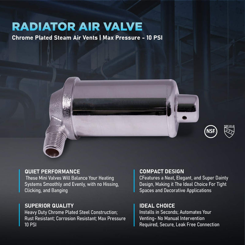 [Australia - AusPower] - Midline Valve 6J3I5-5 Steam Radiator Air Vent; Heat Regulator Valve; Angle Adjustable Mount; 1/8 in. MIP; Chrome Plated Steel (5 Pack) 1/8" Angle Adjustable Mount 